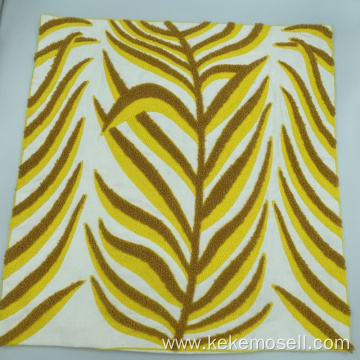 Yellow Square Lumbar Pillow Cover with Leaf Pattern